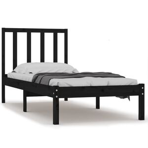 vidaXL Bed Frame without Mattress Black Solid Wood Pine 90x190 cm Single Single