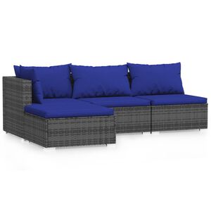 vidaXL 4 Piece Garden Lounge Set with Cushions Grey Poly Rattan