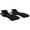 vidaXL Sun Loungers 2 pcs with Table Poly Rattan and Textilene Black