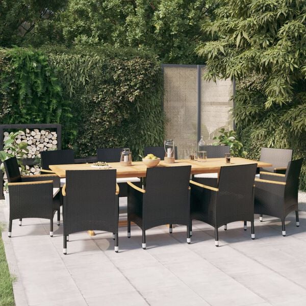 vidaXL 11 Piece Garden Dining Set with Cushions Black