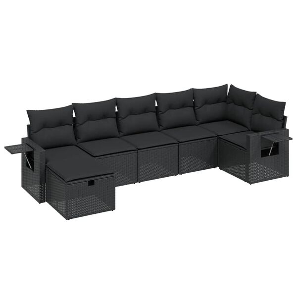 vidaXL 7 Piece Garden Sofa Set with Cushions Black Poly Rattan