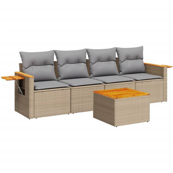 vidaXL 5 Piece Garden Sofa Set with Cushions Beige Poly Rattan