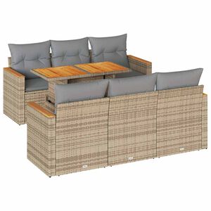 vidaXL 7 Piece Garden Sofa Set with Cushions Beige Poly Rattan Acacia