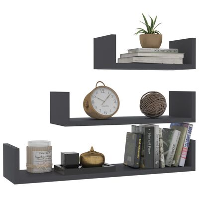 vidaXL Wall Display Shelf 3 pcs Grey Engineered Wood
