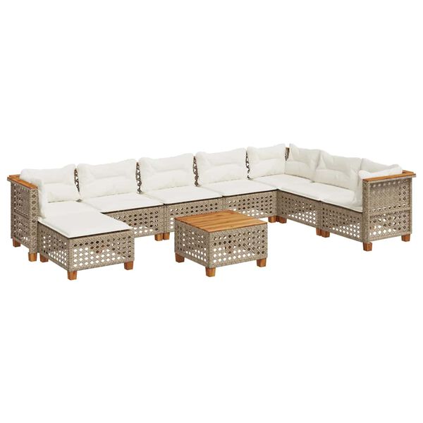 vidaXL 9 Piece Garden Sofa Set with Cushions Beige Poly Rattan