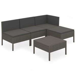 vidaXL 5 Piece Garden Lounge Set with Cushions Poly Rattan Grey