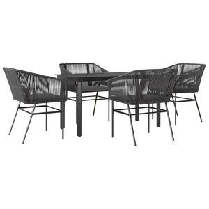 vidaXL 5 Piece Garden Dining Set with Cushions Black Poly Rattan Glass