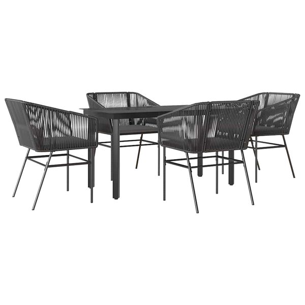 vidaXL 5 Piece Garden Dining Set with Cushions Black Poly Rattan Glass