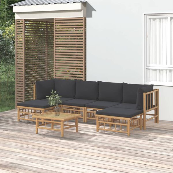 vidaXL 7 Piece Garden Lounge Set with Dark Grey Cushions Bamboo