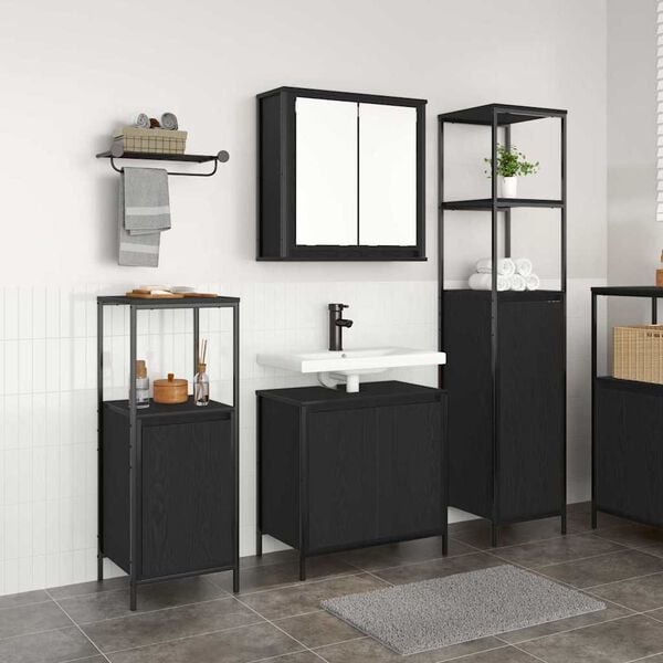 vidaXL Bathroom Furniture Set 3 pcs Black Oak Engineered Wood