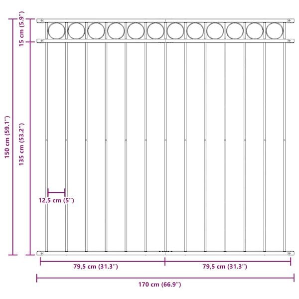 vidaXL Fence Panel Assen Steel 1.7x1.5 m Black