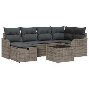 vidaXL Garden Sofa Set 7 pcs 6-Seater Grey Poly Rattan