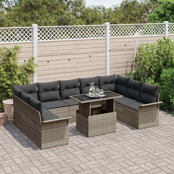 vidaXL Garden Sofa Set with Cushion 10 pcs Grey Poly rattan
