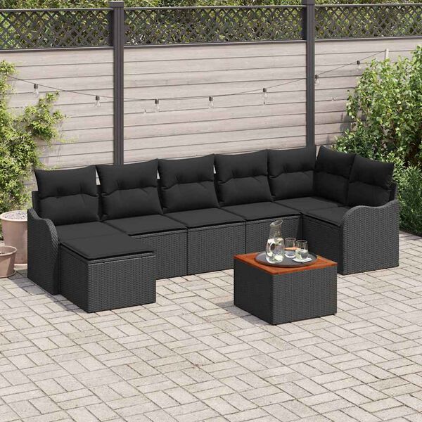 vidaXL Garden Sofa Set 8 pcs Black Poly rattan