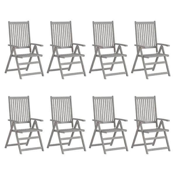 vidaXL Garden Reclining Chairs with Cushions 8 pcs Grey Solid Wood Acacia