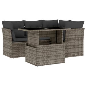 vidaXL 5 Piece Garden Sofa Set with Cushions Grey Poly Rattan