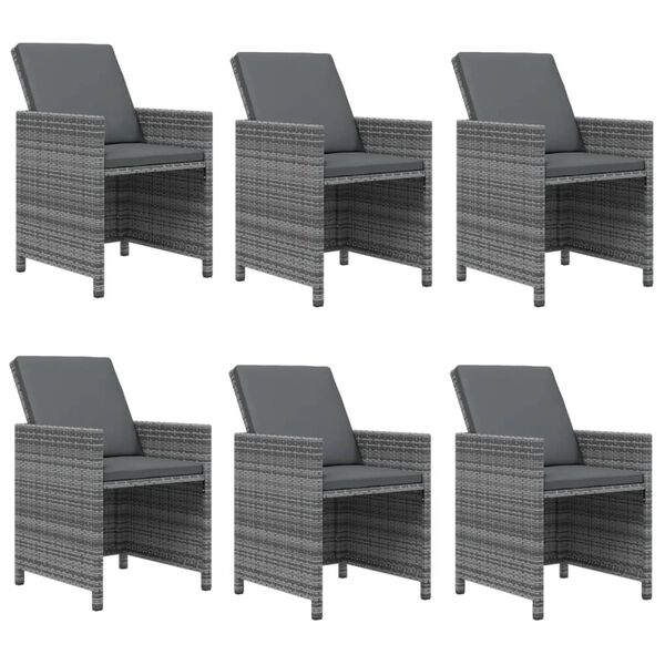 vidaXL 7 Piece Garden Dining Set with Cushions Poly Rattan Grey
