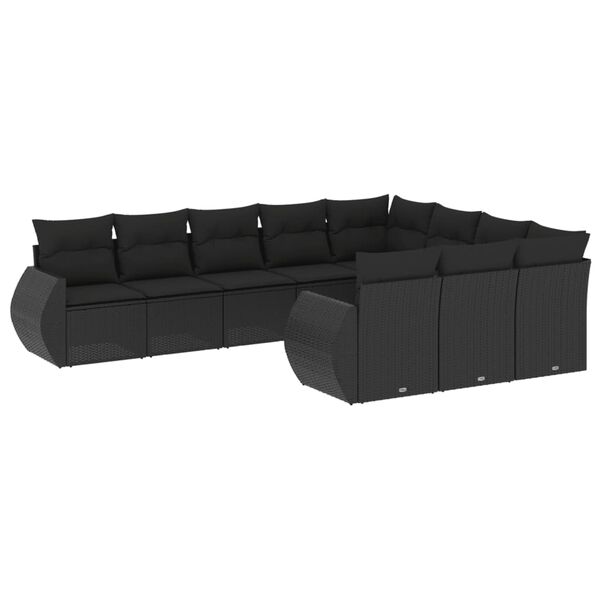 vidaXL 10 Piece Garden Sofa Set with Cushions Black Poly Rattan