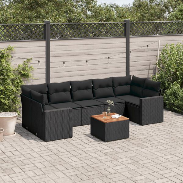 vidaXL 8 Piece Garden Sofa Set with Cushions Black Poly Rattan