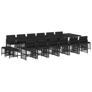 vidaXL 17 Piece Garden Dining Set with Cushions Black Poly Rattan