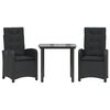 vidaXL 3 Piece Garden Dining Set with Cushions Black Poly Rattan