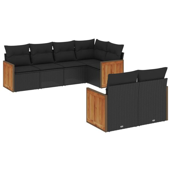 vidaXL 7 Piece Garden Sofa Set with Cushions Black Poly Rattan
