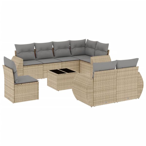 vidaXL 9 Piece Garden Sofa Set with Cushions Beige Poly Rattan