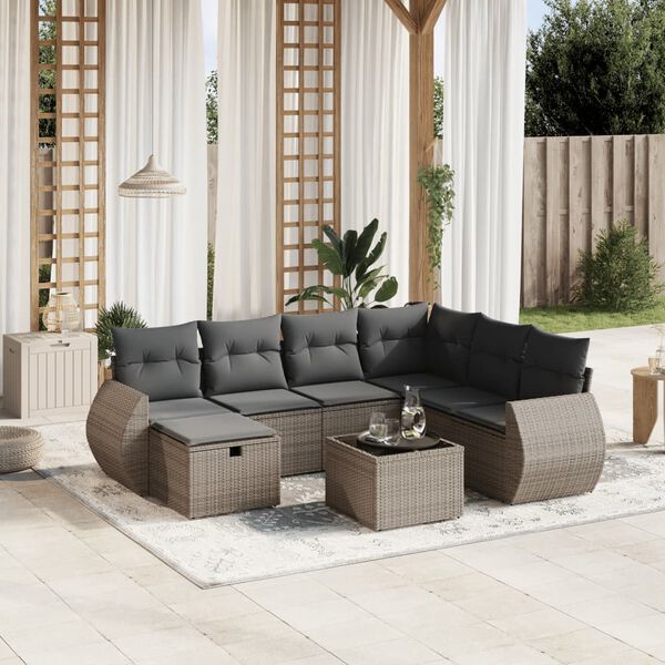 vidaXL 8 Piece Garden Sofa Set with Cushions Grey Poly Rattan