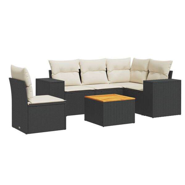 vidaXL 6 Piece Garden Sofa Set with Cushions Black Poly Rattan
