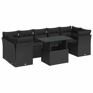 vidaXL 8 Piece Garden Sofa Set with Cushions Black Poly Rattan