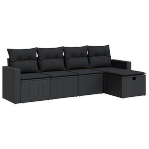 vidaXL 5 Piece Garden Sofa Set with Cushions Black Poly Rattan