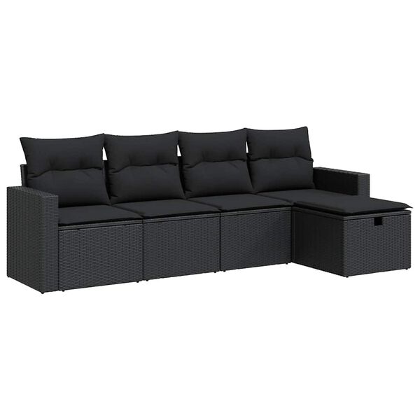 vidaXL 5 Piece Garden Sofa Set with Cushions Black Poly Rattan