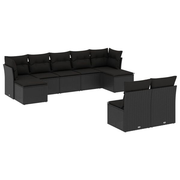 vidaXL 9 Piece Garden Sofa Set with Cushions Black Poly Rattan
