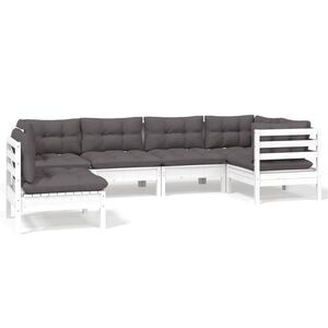 vidaXL 6 Piece Garden Lounge Set with Cushions White Pinewood