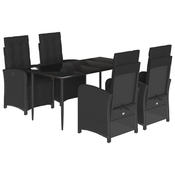 vidaXL 5 Piece Garden Dining Set with Cushions Black Poly Rattan
