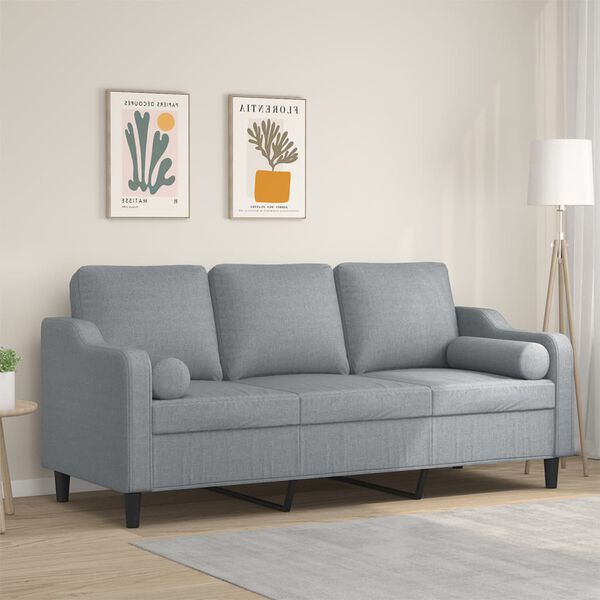vidaXL 3-Seater Sofa with Throw Pillows Light Grey 180 cm Fabric