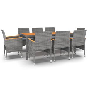 vidaXL 9 Piece Garden Dining Set Poly Rattan Grey
