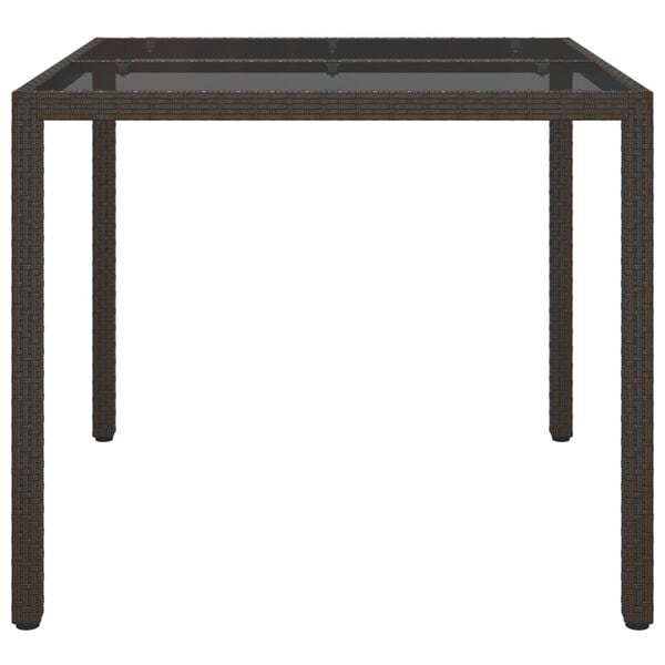 vidaXL Garden Table 90x90x75 cm Tempered Glass and Poly Rattan Brown