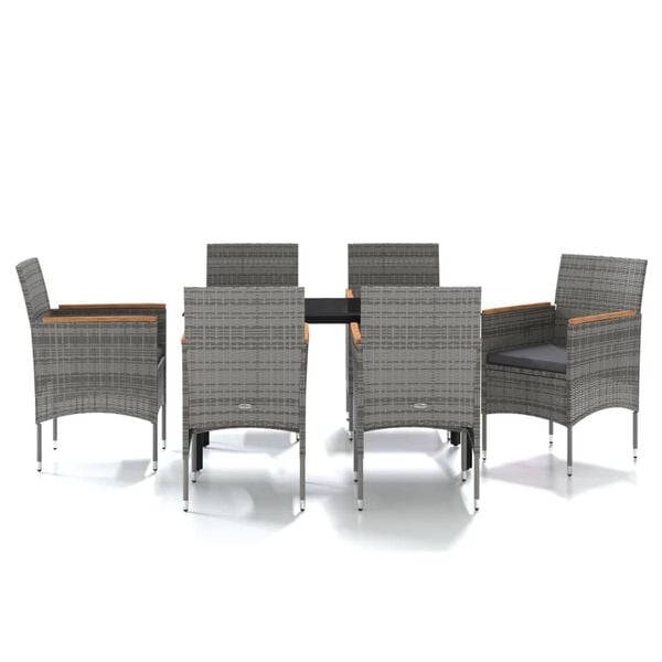 vidaXL 7 Piece Outdoor Dining Set with Cushions Grey and Black