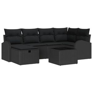 vidaXL Sofa Set 7 pcs Black Poly Rattan