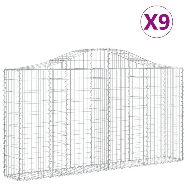 vidaXL Arched Gabion Baskets 9 pcs 200x30x100/120 cm Galvanised Iron
