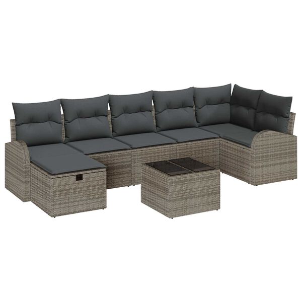 vidaXL Garden Sofa Set with Cushion 8 pcs Grey Poly rattan