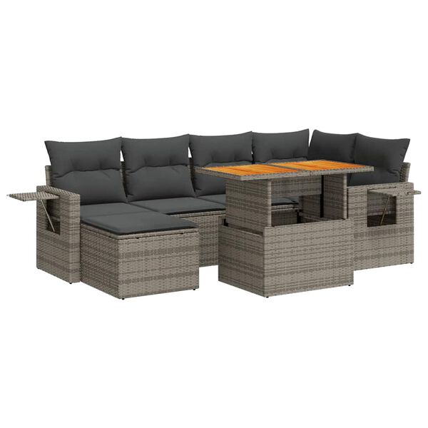 vidaXL 7 Piece Garden Sofa Set with Cushions Grey Poly Rattan