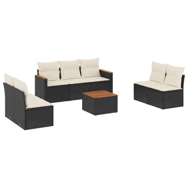 vidaXL 8 Piece Garden Sofa Set with Cushions Black Poly Rattan