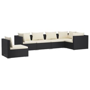 vidaXL 6 Piece Garden Lounge Set with Cushions Poly Rattan Black