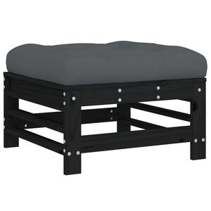 vidaXL Garden Footstool with Cushion Black Solid Wood Pine