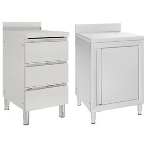 vidaXL Commercial Kitchen Cabinets 2 pcs Stainless Steel