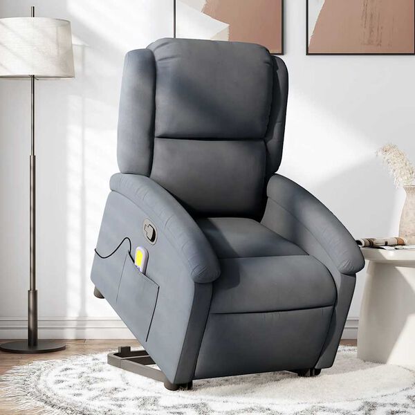 vidaXL Stand up Massage Recliner Chair Dark Grey Velvet