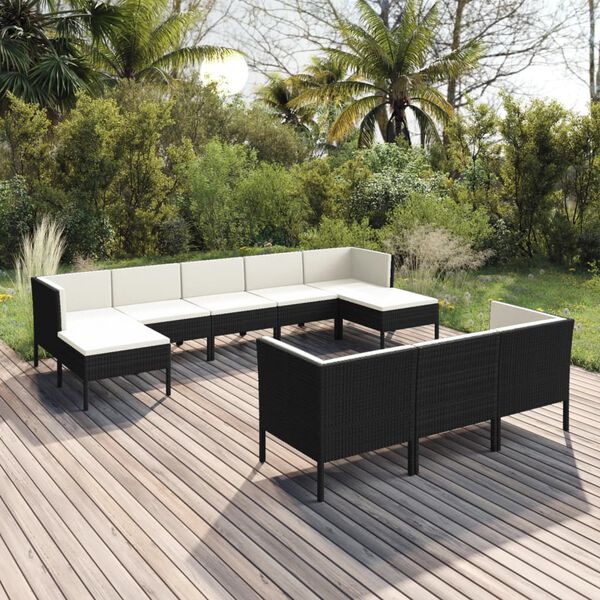 vidaXL 10 Piece Garden Lounge Set with Cushions Poly Rattan Black