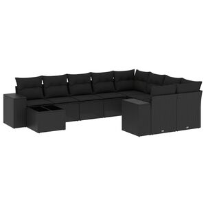 vidaXL 10 Piece Garden Sofa Set with Cushions Black Poly Rattan